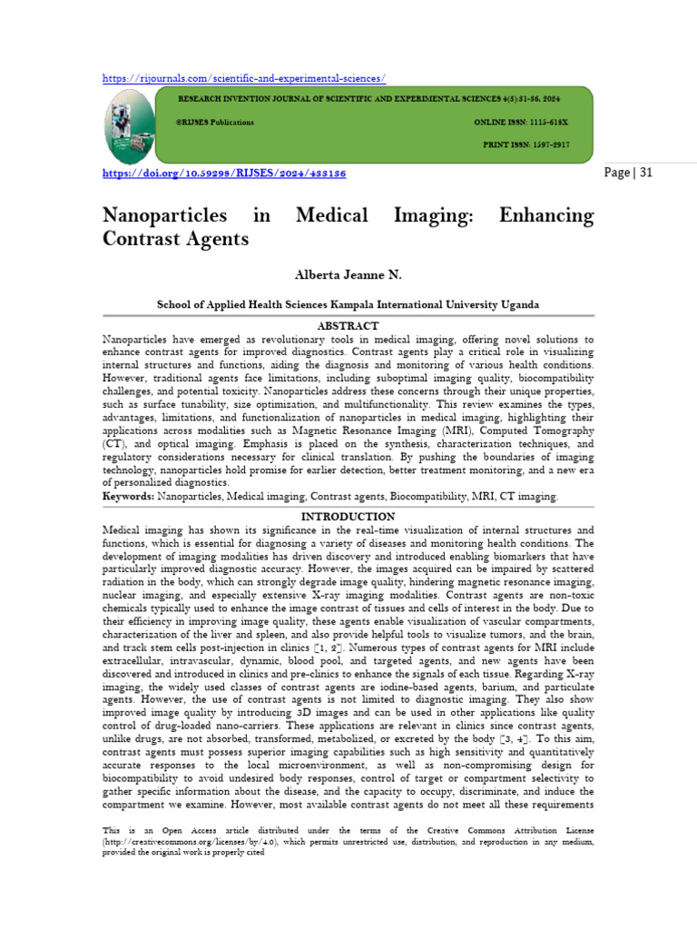 Nanoparticles in Medical Imaging: Enhancing Contrast Agents (WWW - Kiu ...