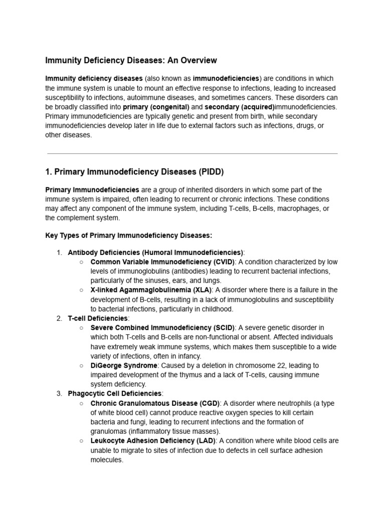 Overview of Immunity Deficiency Diseases | PDF | Immunodeficiency ...