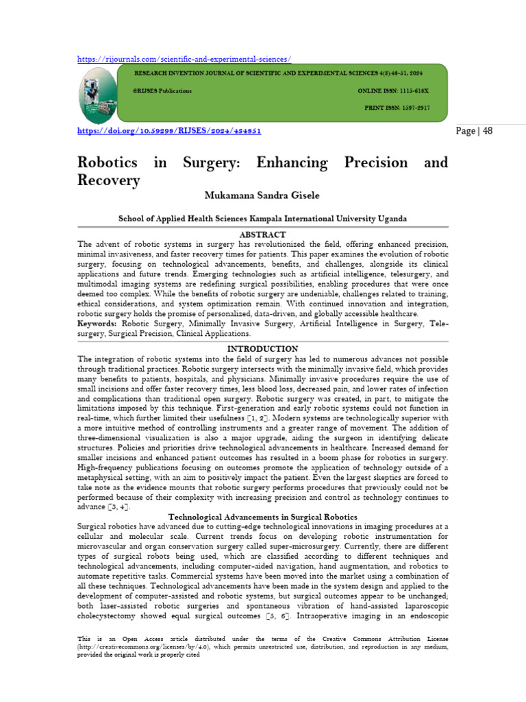 Robotic Surgery: Precision and Innovation | PDF | Surgery | Robotics