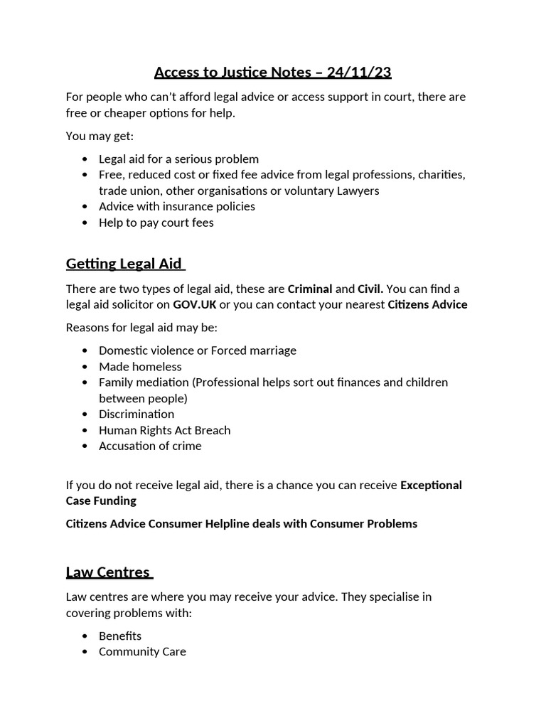 Access To Justice Notes | PDF