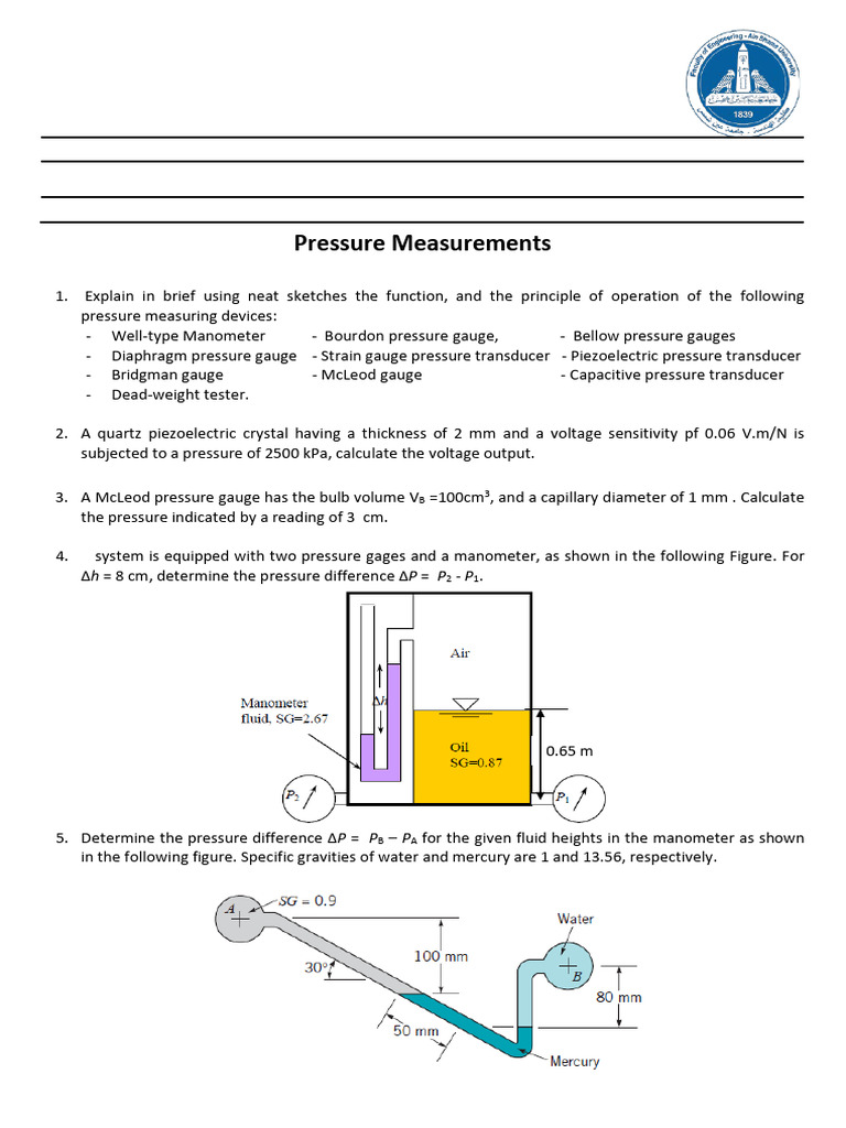 Sheet (6) Engineering Measurements-MCT241 | PDF