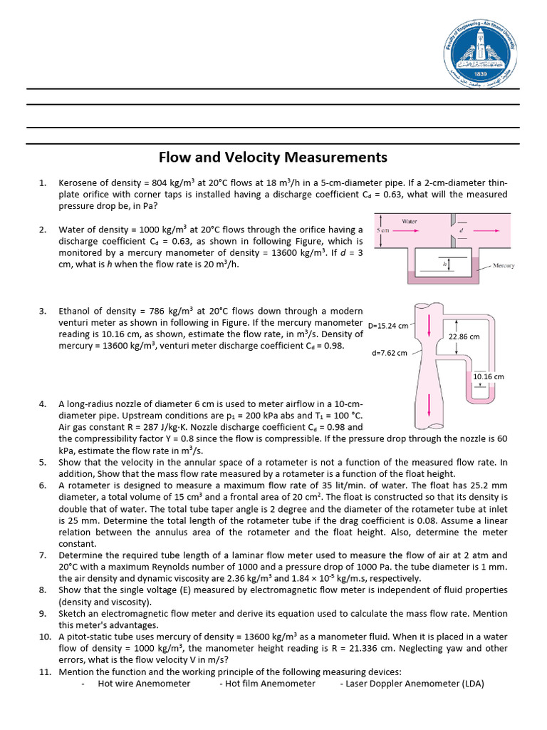 Flow and Velocity Measurement Techniques | PDF | Fluid Dynamics | Flow ...