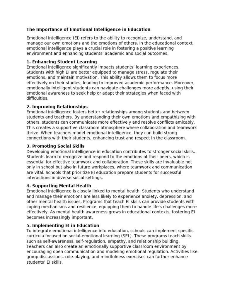 Emotional Intelligence in Education | PDF | Emotional Intelligence ...