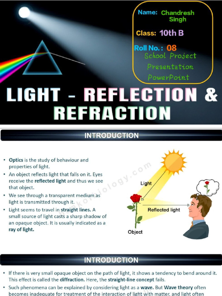 Reflection & Refraction of Light HHW | PDF
