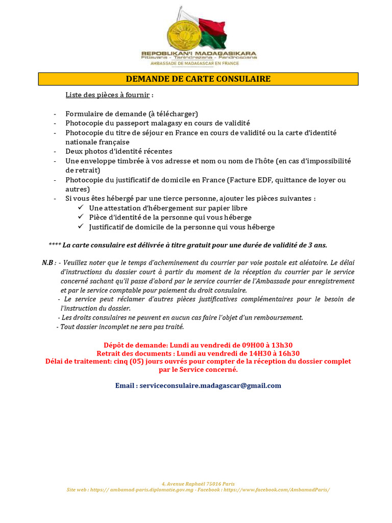Demande de Carte Consulaire Madagascar | PDF