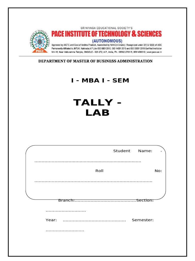 Tally Lab Practical Record for MBA I | PDF | Debits And Credits | Expense