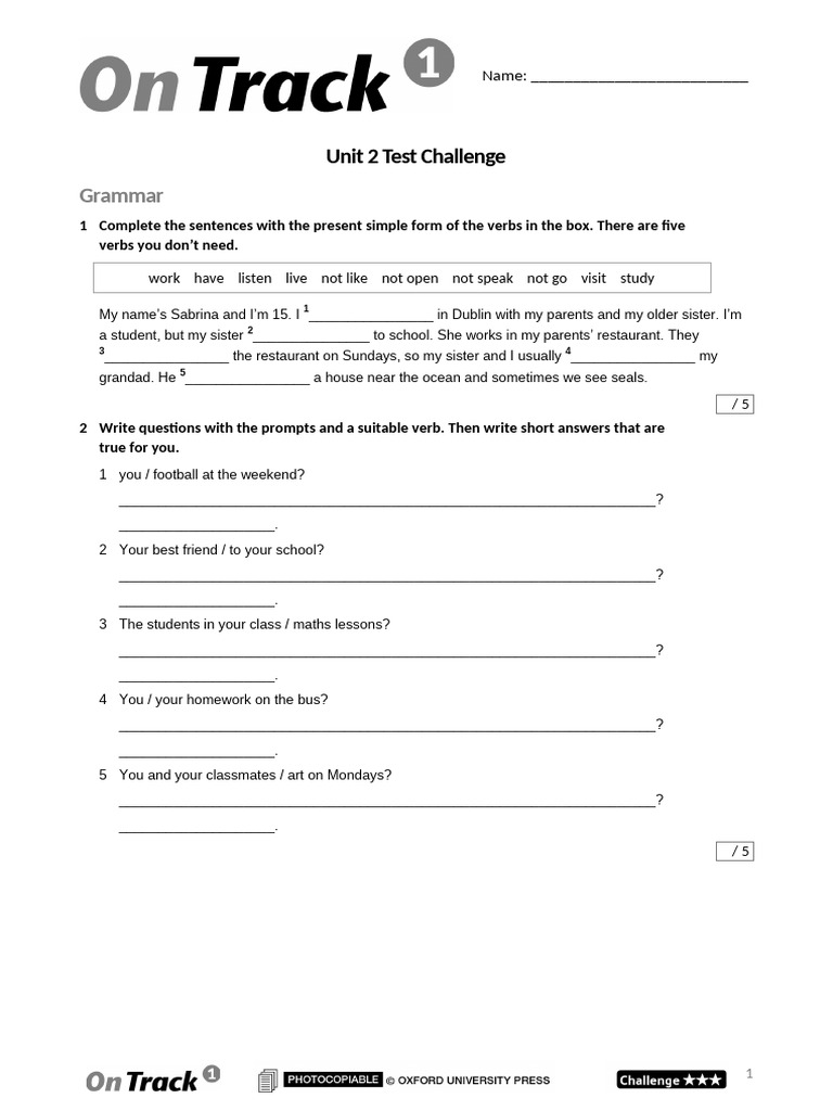Unit 2 Grammar and Vocabulary Test | PDF