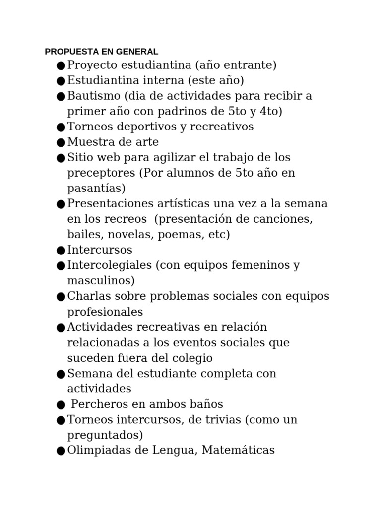 Propuesta de Actividades Estudiantiles 2024 | PDF