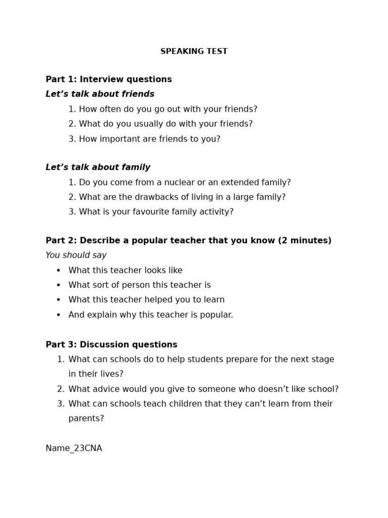 Pre Speaking Test | PDF