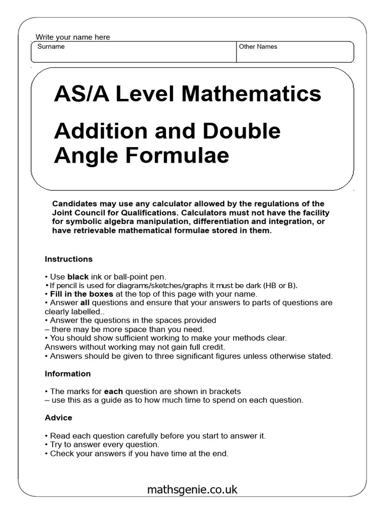 A Pure Addition Formulae | PDF | Mathematics | Algebra