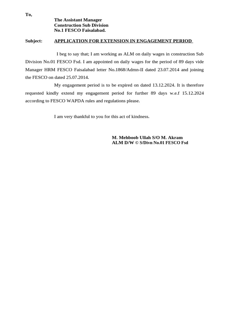 Request for Extension of Engagement Period | PDF