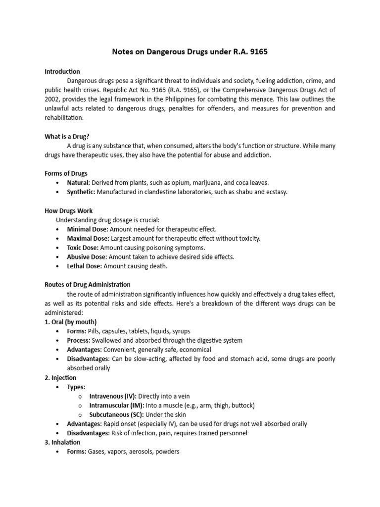Notes On Dangerous Drugs Under | PDF | Substance Abuse | Illegal Drug Trade