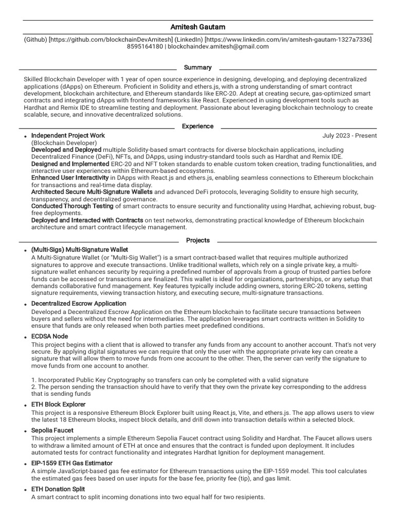 Blockchain Developer Resume Summary | PDF | Computing | Applications Of ...