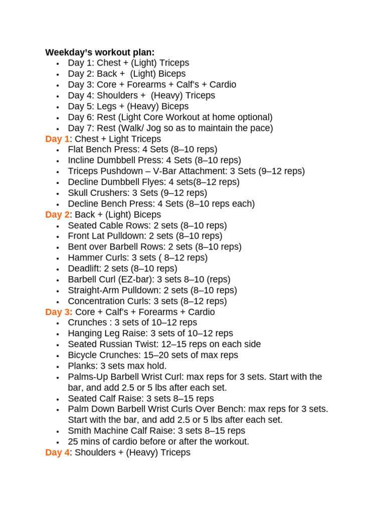 Weekday workout plan | PDF | Weight Training | Weight
