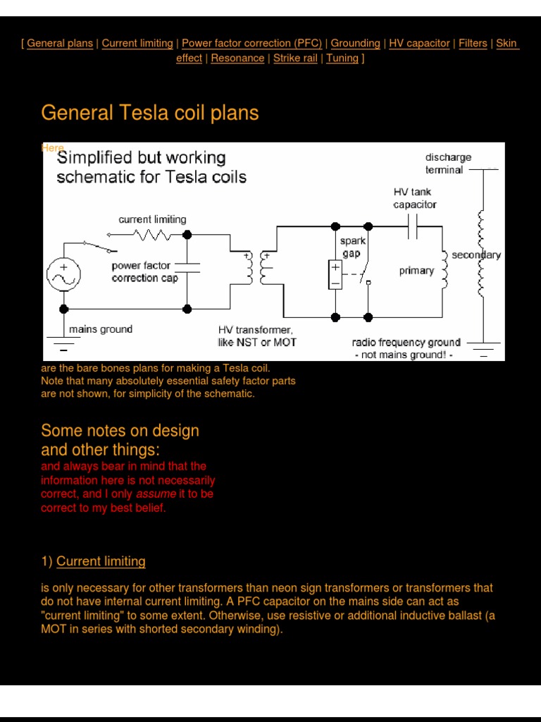 Nikola Tesla - General Tesla Coil Construction Plans | PDF