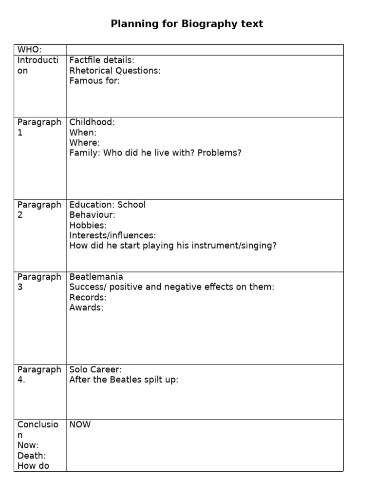 Biog Planning Sheet | PDF