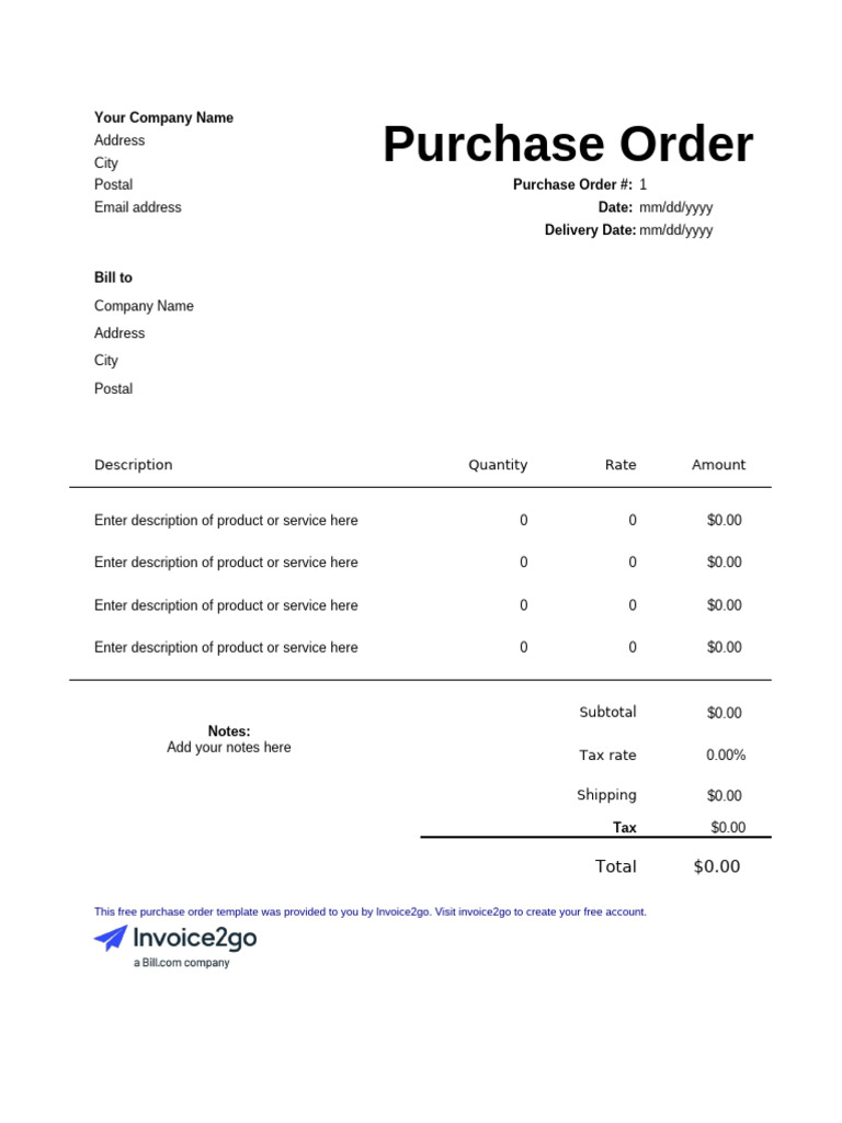 Simple Purchase Order Template | PDF