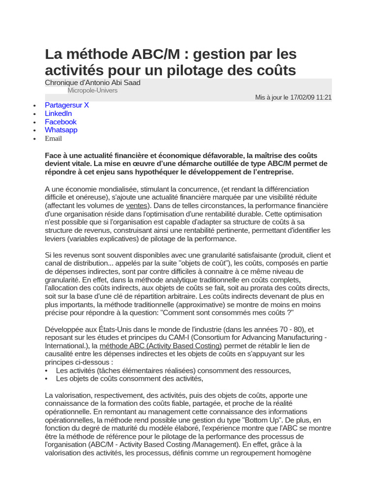 Méthode ABC/M : Pilotage des Coûts | PDF | Progiciel de gestion intégré ...