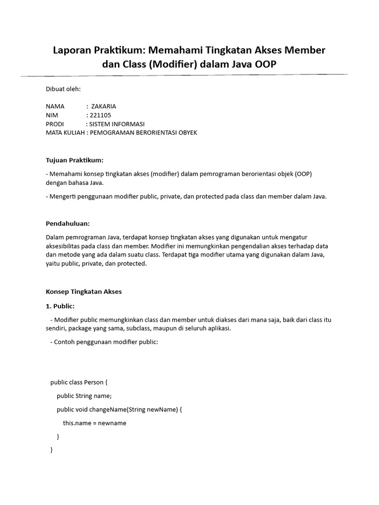 Tingkatan Akses dalam Java OOP | PDF