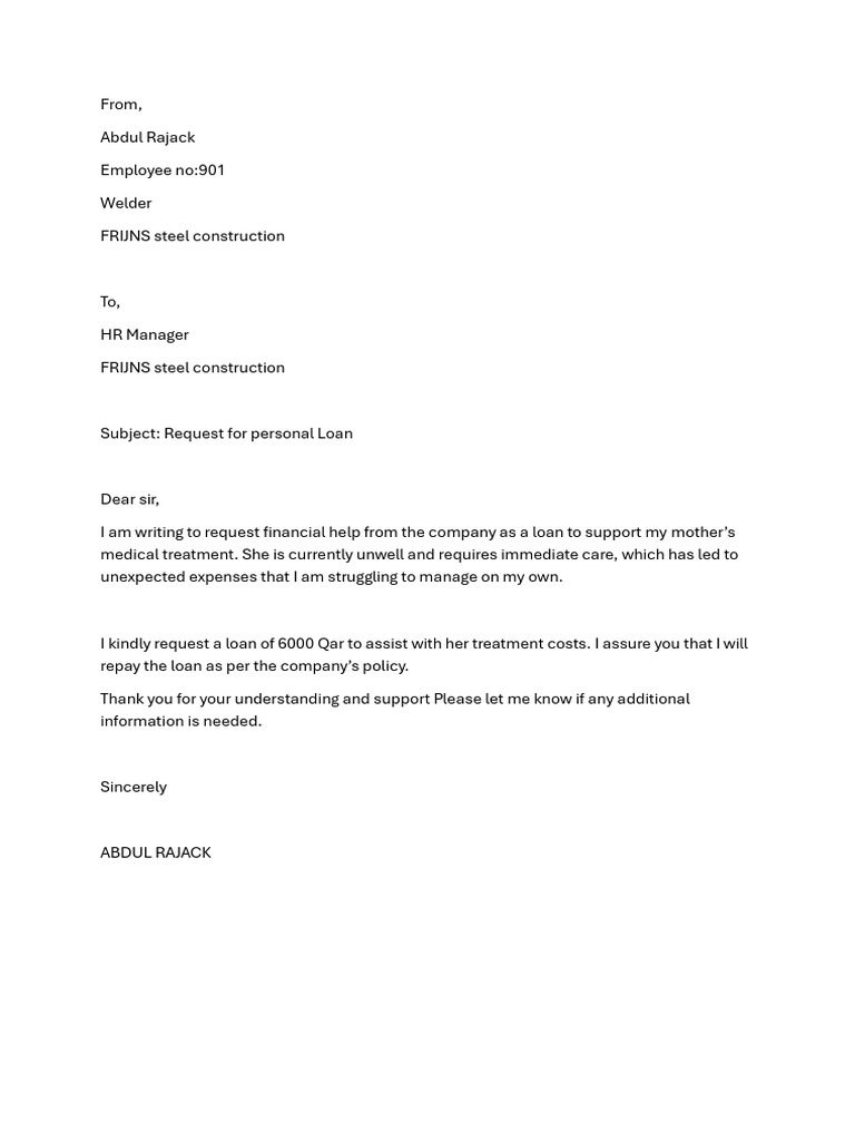 Personal Loan Request for Medical Expenses | PDF