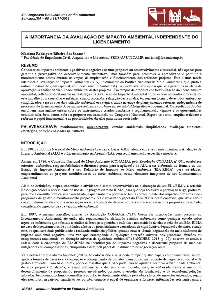Importância da AIA no Licenciamento Ambiental | PDF | Declaração de ...
