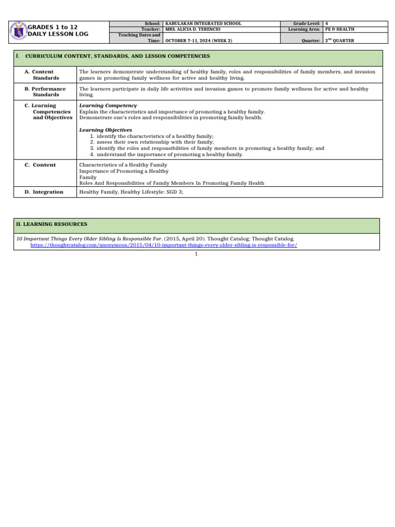 Family Roles in Promoting Health | PDF | Family | Sibling