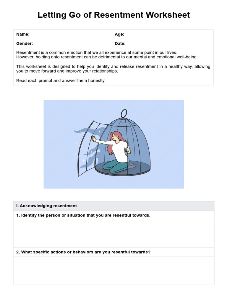 Letting Go of Resentment Worksheet PDF
