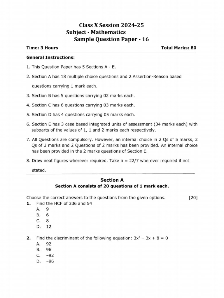 Sample Paper 16 | PDF