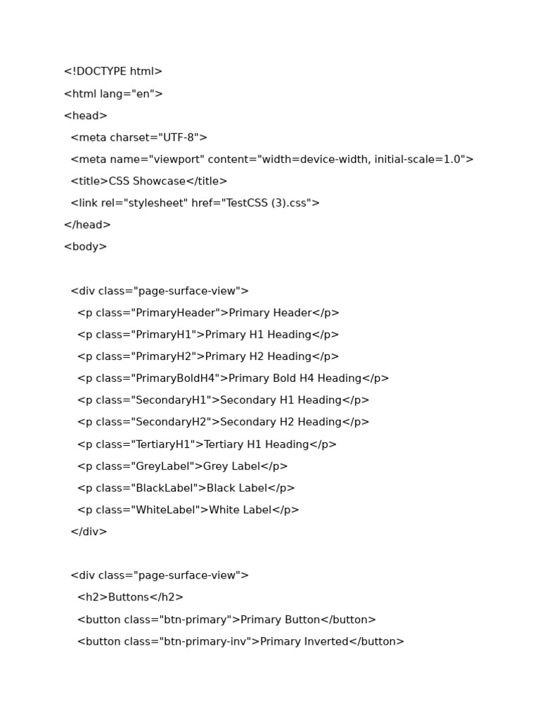 CSS Elements and Components Showcase | PDF | Html | Web Standards