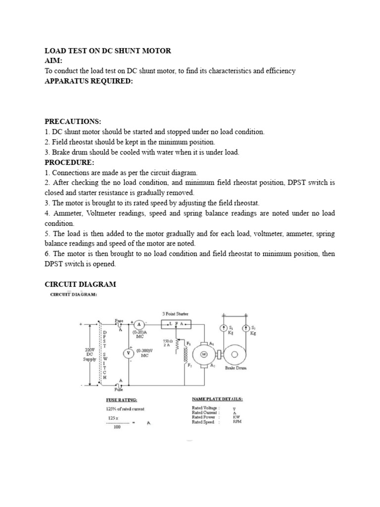 Load test on dc shunt motor pdf