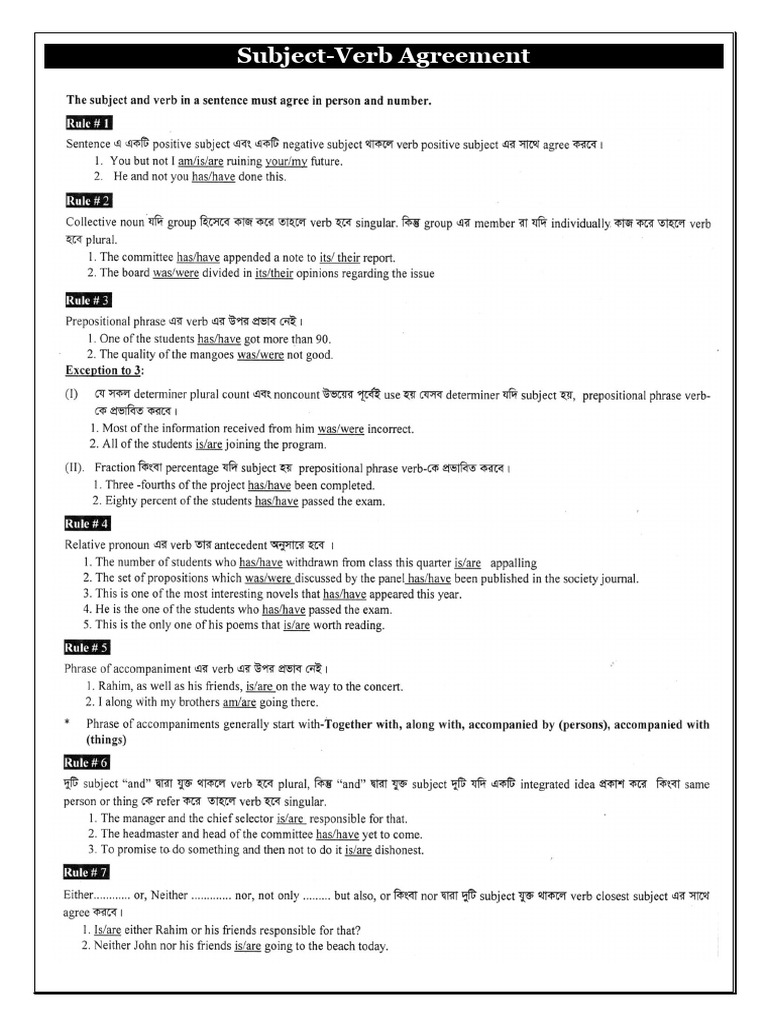 Subject-Verb Agreement Exercises | PDF | Verb