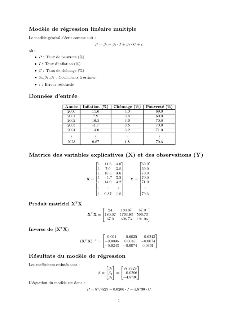 Modèle de régression linéaire multiple | PDF | Analyse de régression ...