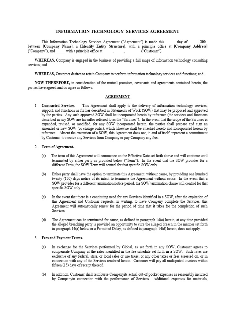 IT Services Agreement Template PDF | PDF | Indemnity | Employment