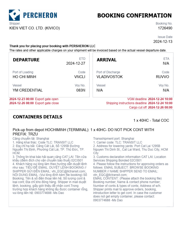 Booking | PDF | Cargo | Freight Transport