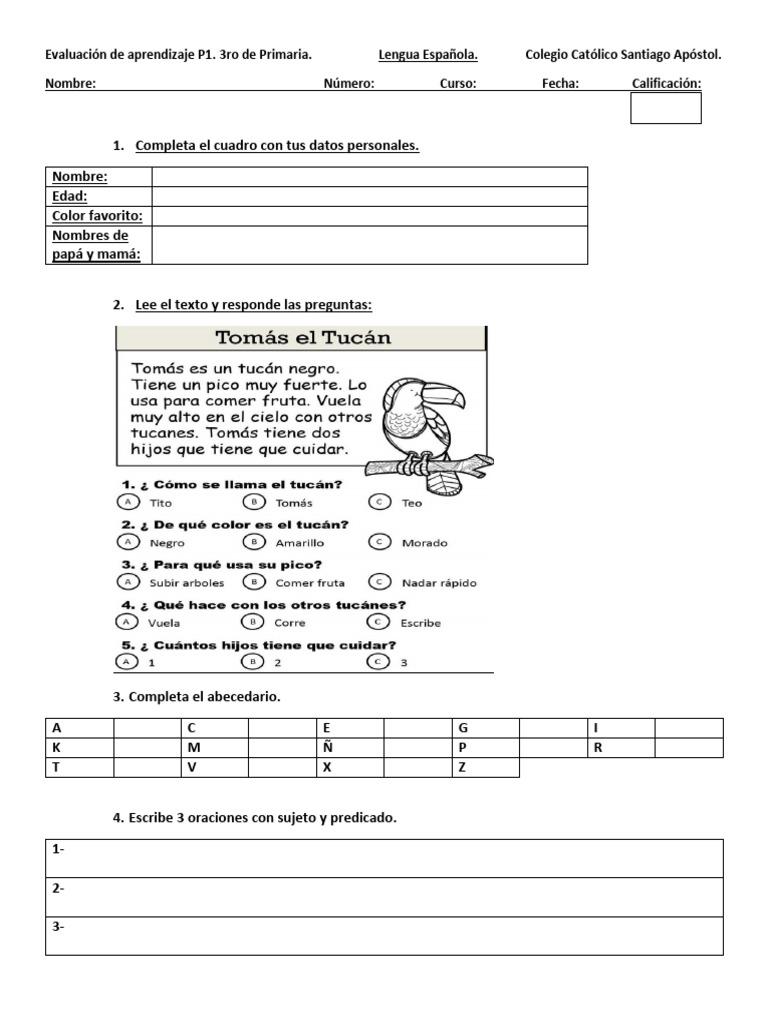 Evaluación de Aprendizaje 3ro Primaria | PDF