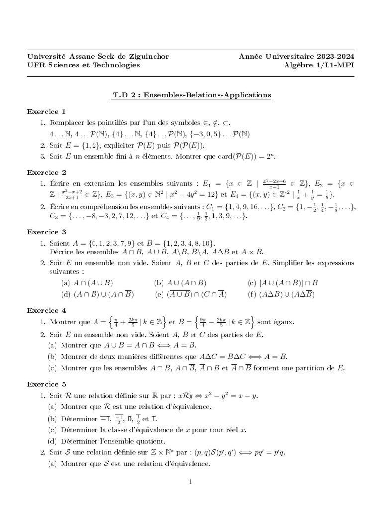 TD2 - L1mpi Ensembles Applications Relations - 23 24 | PDF | Algèbre ...