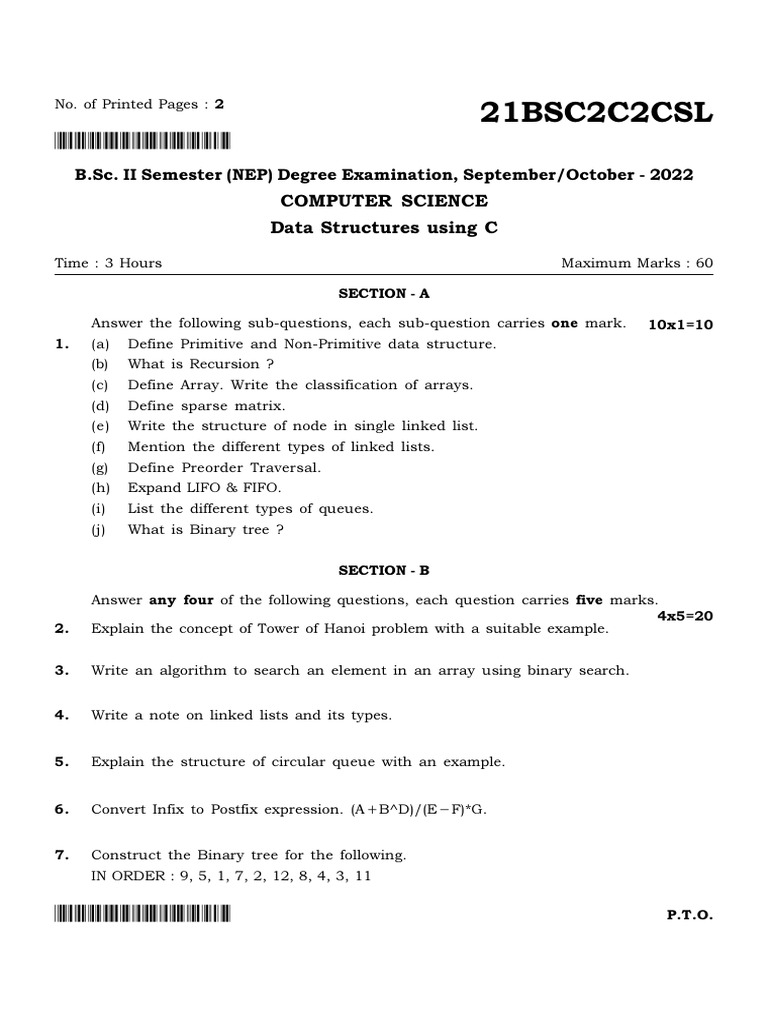 21BSC2C2CSL Data Structures Using C 2 | PDF