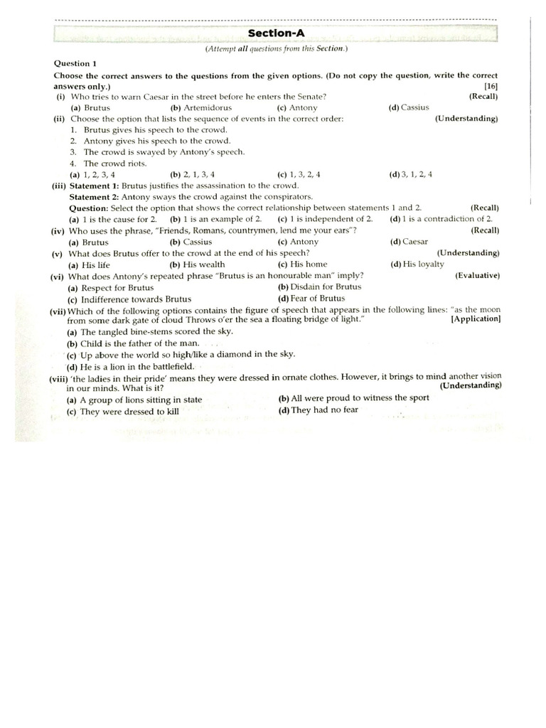 Mock Test Paper - Class 10 | PDF