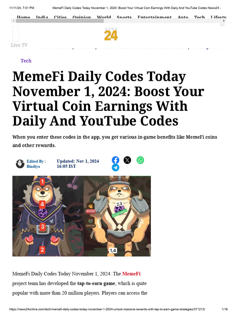 MemeFi Daily Codes for Rewards Today | PDF | Cryptocurrency | Money
