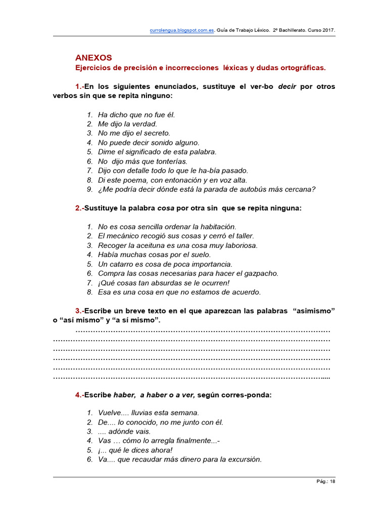 Ejercicios de precisión léxica | PDF
