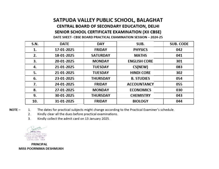 Date Sheet Board Practical Exam 2024-25-1 | PDF