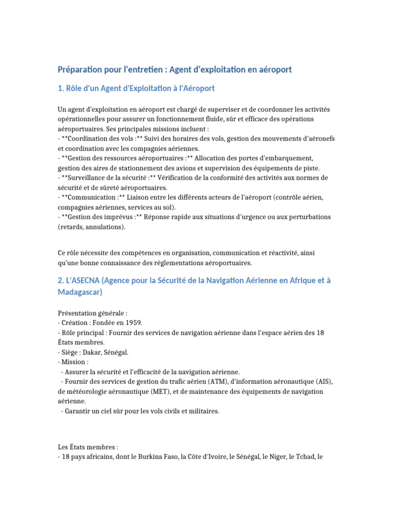 Entretien Agent d'Exploitation Aéroportuaire | PDF | Aéroport ...