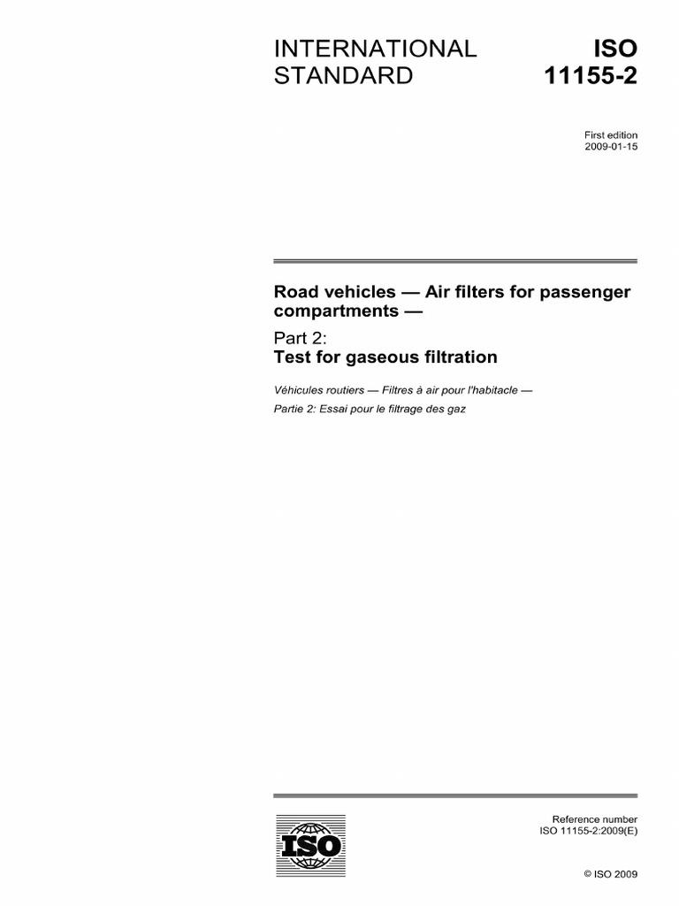 ISO 11155-2 2009 Road Vehicles - Air Filters For Passenger Compartments ...