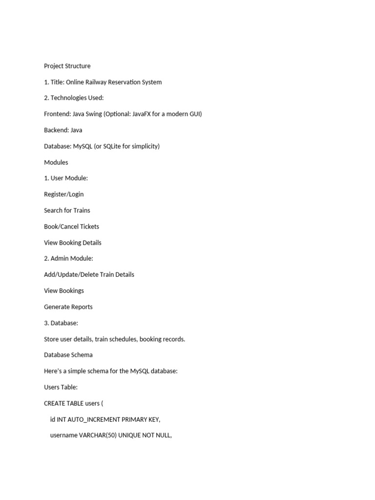 Project Structu Railway Reservation 1 | PDF | Databases | User (Computing)