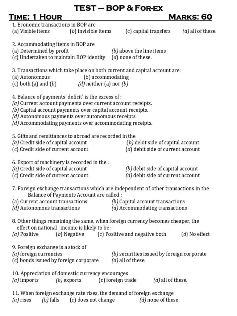 BOP & Forex Exam Questions | PDF | Exchange Rate | Balance Of Payments