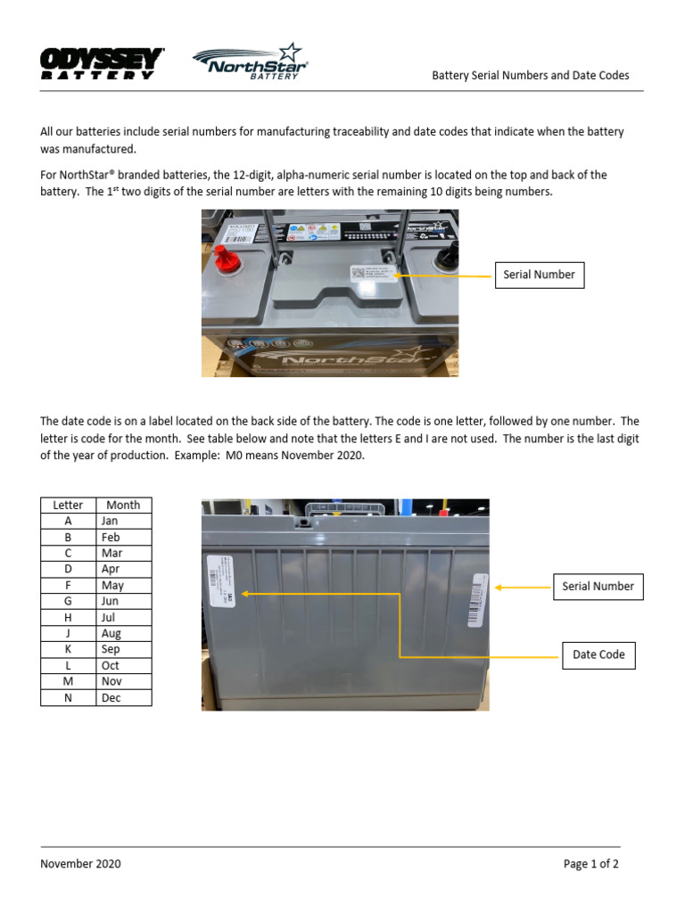 Battery Date Codes and Serial Numbers 010521 | PDF