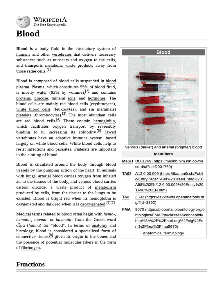Blood Composition and Functions Explained | PDF | Blood | Hemoglobin