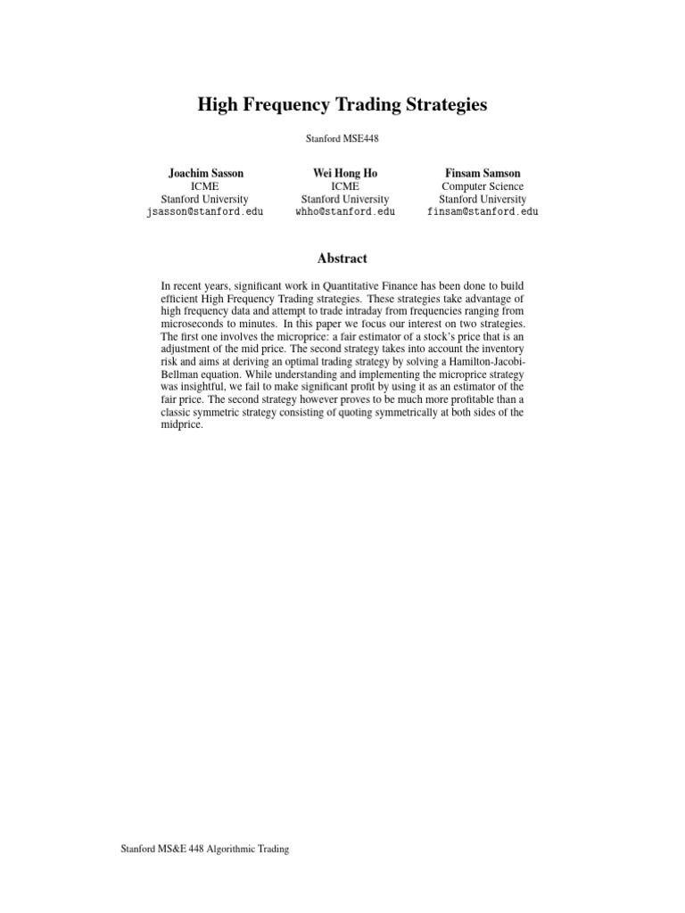 High Frequency Trading Standford . | PDF | High Frequency Trading ...