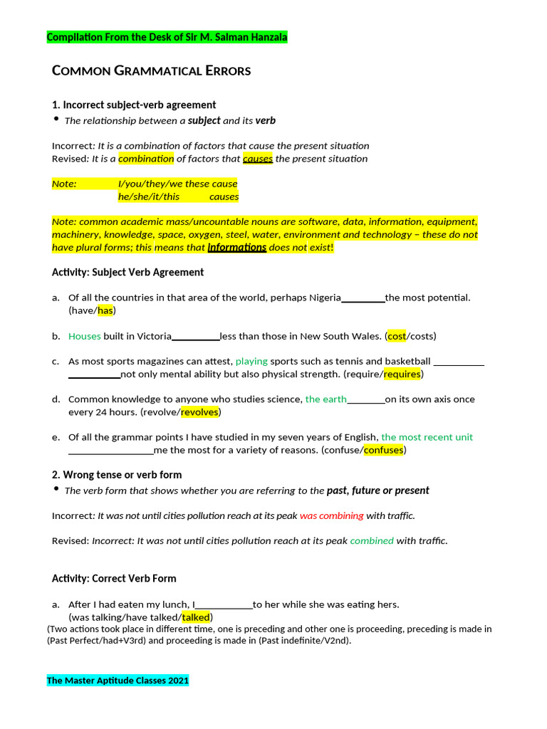Correction of Advance Grammers | PDF | Adjective | Verb