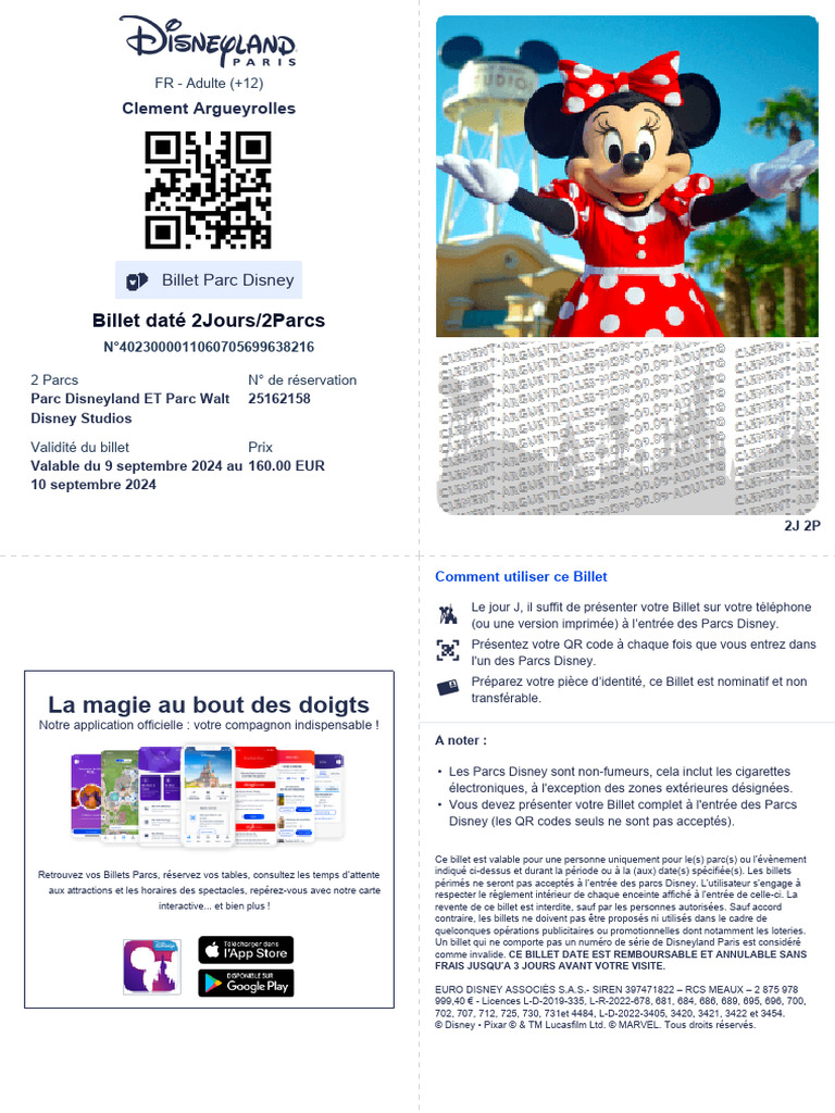Billet Disney 2 Parcs 2 Jours
